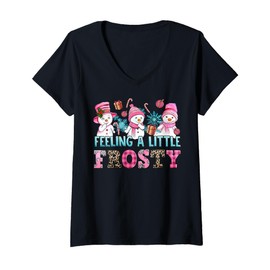 Womens Feeling A Little Frosty Pink Snowman Christmas Men Women Kid V-Neck T-Shirt