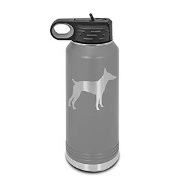 Rat Terrier Laser Engraved Water Bottle Customizable Polar Camel Stainless Steel with Straw - Dog Canine pet Dark Gray 32 oz