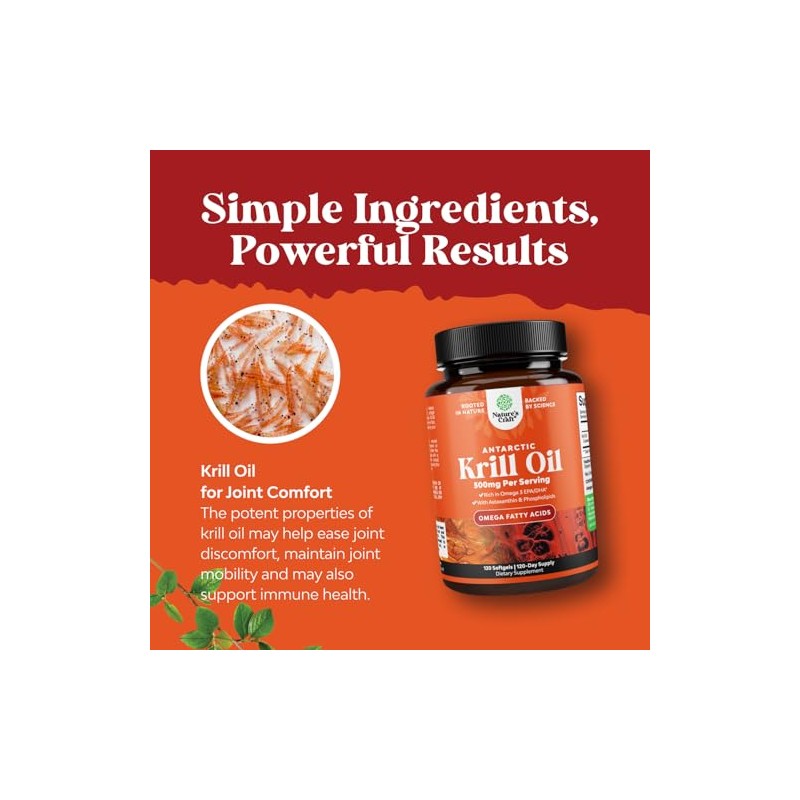 Natures Craft- Aceite de Krill Antártico 500mg Cápsulas Blandas Aceite