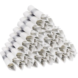 Supernal 60 Pack Pre-Rolled Napkins with Silver Plastic Utensils,Heavy Duty Wrapped Cutlery,Silver Plastic Silverware, Forks and Spoons,Premium Disposable Plastic Silverware Sets for Any Occasion.