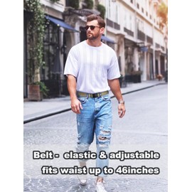 SWAUSWAUK Men's Work Belt - Tactical Belt, Stretch Belt, Men's Fabric Belt, Metal-Free, Stretchy and with Quick Release, beige