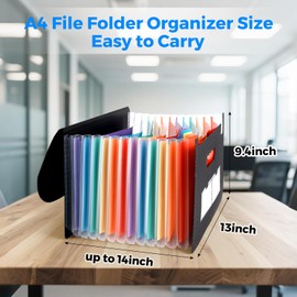 Black Accordion File Organizer 13 Pockets Expanding File Folders Monthly Bill Receipt Tax Organizer, Letter A4 Size Documents Holder with Tabs for Work,School,Home,Office