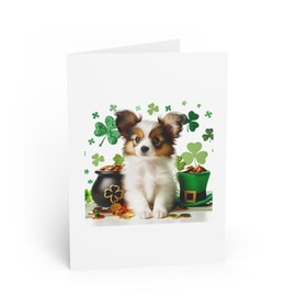 DistinctInk Greeting Card/Note Card - Papillon puppy St. Patrick's Day - PACK of 3