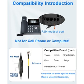 Landline Phone Headset with Microphone Noise Cancelling, RJ9 Telephone Headset for Yealink T41S T42S T46S T48S T19P T21P T41P T23G T46U Avaya 1608 1616 9608 Grandstream GXP1620 Office Desk IP Phones