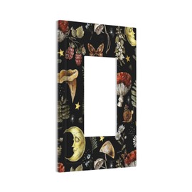 Nature Plant Botanical Daisy Mushroom Snails And Moon Single Rocker/Decora Light Switch Plate Decorative 1 Gang Outlet Cover Faceplate GFCI Electrical Receptacle Wallplate Dimmer for Home Decor