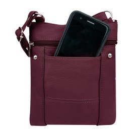 Roma Leathers Genuine X-Large Crossbody Purse, Multi-Pocket, Adjustable Strap, XL, Wine