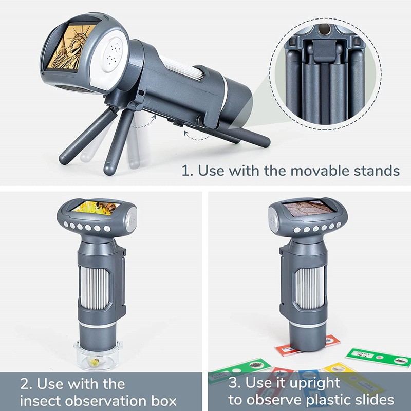 2 In Screen Kids Digital Microscope with 8 LED Lights