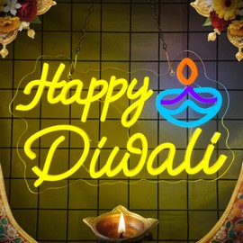 Happy Diwali Neon Sign, Diwali Decorations for Home, Indian Festival Decor Light up Sign, Dimmable LED Neon Lights for Wall Room Bedroom Decor (Diwali)