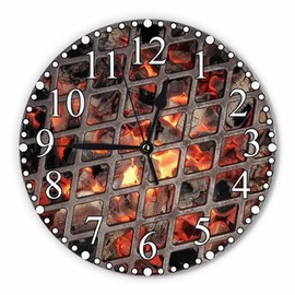 KEEPSUPER Grill Pit Wall Clock 10 Inch Battery Operated Flaming Charcoal BBQ Hot Kettle Grill Clock Silent Non-Ticking Modern Clocks Decorative for Home Kitchen Living Room Bathroom Office