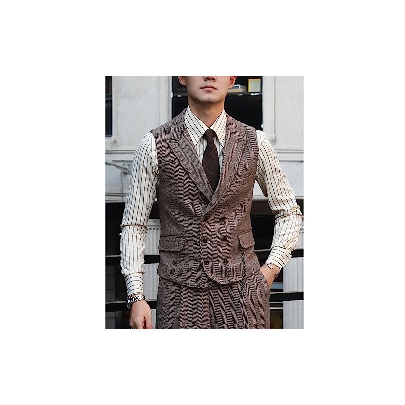 Zeattall - Chaleco de lana para hombre, diseño de espiga,