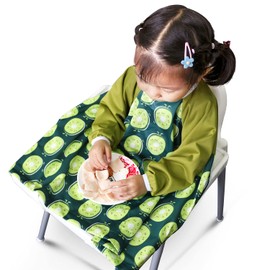 Hisprout Waterproof Unisex Infant Toddler Baby Long Sleeve Bib, Reusable Weaning Bib, Cover all BLW Bibs- Attaches to Any Highchair (Kiwifruit)