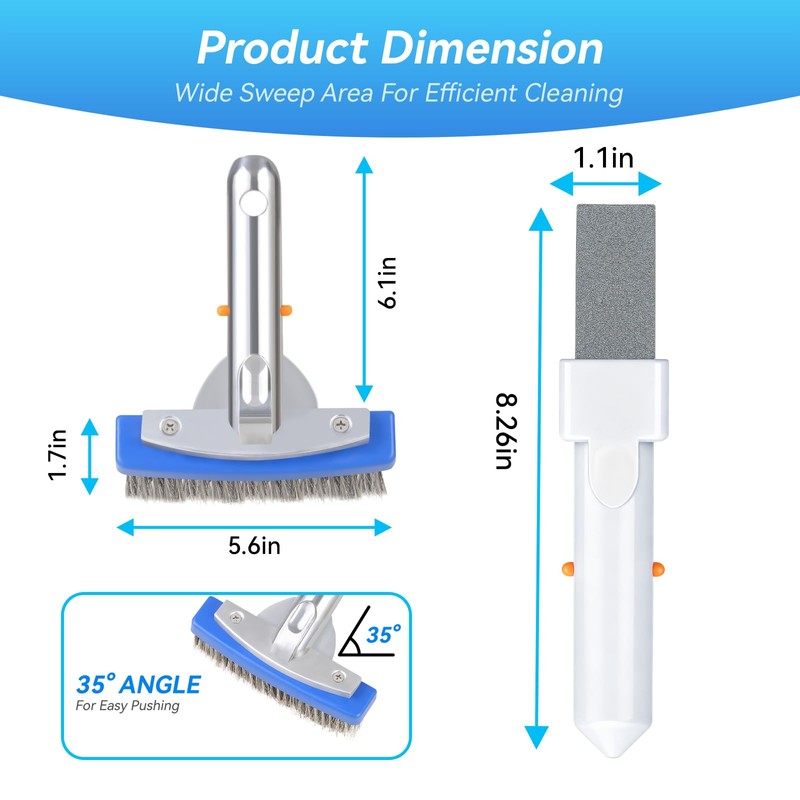 AQUAFLY Pool Pumice Stone & 5.5" Stainless Steel Brush Kit