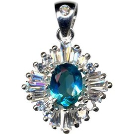 Star Blossom Square Oval Blue White Pendant Silver Pendant Real Sterling Silver 925 Zirconia Crystals Necklace Pendant Love Faith Youth Style Extravagant New Beautiful Fashionable White Clear 51017