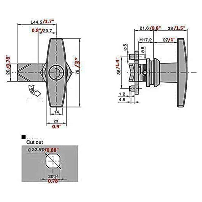 Thumb Operated Cam Lock Satin Twist Latch T-Handle Swing Knob
