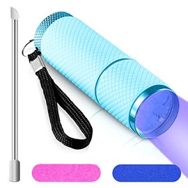 Mini UV LED Nail Lamp for Gel Nails with 9 LED and Nail Cuticle Pusher Portable Gel LED UV Nail Lamp Stainless Steel Manicure Tool with 2 Pieces Nail Files for Girl Woman Home (Blue)