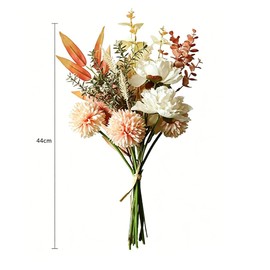 Artificial Flowers Bouquet, Realistic Fake Silk Floral Arrangement with Peony, Dahlia, Chrysanthemum and Eucalyptus, Faux Flower Stems for Wedding Centerpieces, Table Decor, Party and Home Decoration