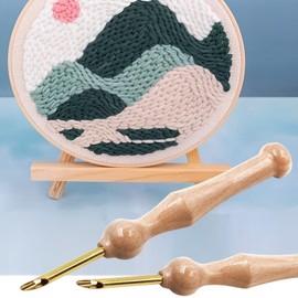 Punch Needle Embroidery with Needle Threaders Tools 2pcs, Wooden Handle Embroidery Pen for DIY Embroidery Crafting and Cross Stitching