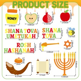 AmazingSpark 28 Pcs Rosh Hashanah Cutouts Jewish New Year Accents Shana Tova Festival Party Favor Rosh Hashanah Bulletin Board Decoration with Apple Shofar Pomegranate Bee Honey Jar for Classroom Home