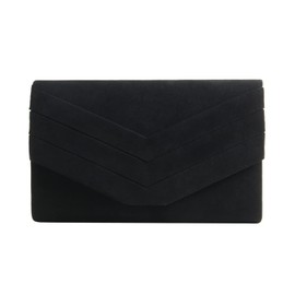 LUI SUI Women Faux Suede Envelope Style Bridal Wedding Evening Clutch Party Purse Handbag, black, Classic
