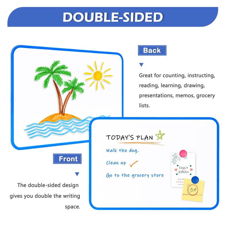 QUEENLINK Double Sided Whiteboard 21×30cm (Blue)