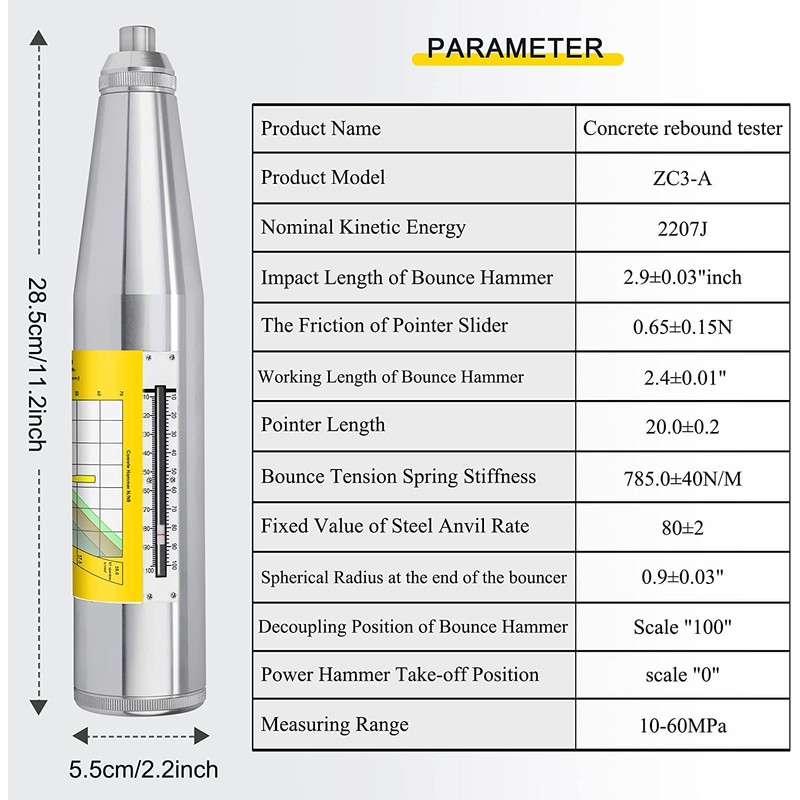 CGOLDENWALL Concrete Rebound Hammer Tester Resiliometer Test Meter Tool Within