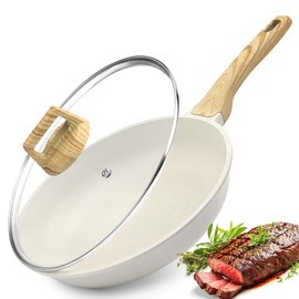 GiPP Nonstick Frying Pan Skillet with Lid - 11" White Granite Non Stick Pans, Omelette Pan with Heat-Resistant Handle, Compatible with All Stovetops, PFOA Free