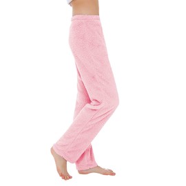 Pantalones de pijama de felpa para mujer, cálidos, acogedores, con cordón, pantalones de forro polar, pantalones de chándal mullidos, E Rosa, M