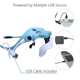 YOCTOSUN Magnifying Glasses with Light for Close Work, Head Magnifier with 5 Interchangeable Lenses and 2 LED Lights, Hands Free Head Mount Magnifying Glass for Crafts, Cross Stitch, Jewelry