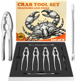 LA NOVO Crab Crackers and Tools, Set of 4 Stainless Steel Lobster Picks, Crab Leg Cracker, Seafood Tool Kit with Gift Box