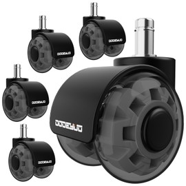 2-Inch Heavy Duty Dual Wheel Casters, 7/16-7/8 Stem,Transparent TPU Material, High Elasticity, Quiet, Durable, Smooth Rolling, Nylon Frame, 880LB Load，Fits 98% Chair, Capacity, Set of 5，Not for 1KEA