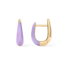 PAVOI 14K Gold Plated Sterling Silver Posts Enamel Earrings for Women | Colored Enamel Cubic Zirconia Huggie Hoop Earrings | Blue Pink Purple White Enamel Jewelry, Yellow Gold - Purple Enamel, Cubic