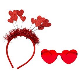 Norhogo Sequins Heart Headband Glitter Heart Hair Band Heart Headband Hearts Carnival Headband Red Headband Glitter Heart Comes with Red Love Glasses for Valentine's Day Wedding Carnival Red