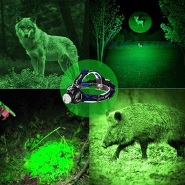 GRACETOP Greenlight LED Headlamp, 1800 Lumens Zoomable Hunting LED Head lamp Flashlight, Hands-Free Headlight Torch Lamp for Hunting Hiking Camping Fishing Reading Running