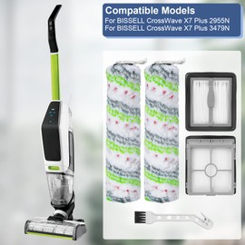 Heykewi Brush Roll and Filter Replacement Parts for Bissell Crosswave X7 Plus Cordless Pet | 2955N | 3479N, 2 Brush Rollers, 2 HEPA Filters, 1 Cleaning Brush