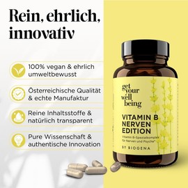 get your wellbeing by BIOGENA - Vitamin-B Komplex mit allen B-Vitaminen, Folsäure, Reishi & Shiitake - 60 Kapseln - Für Nerven & Psyche - Nahrungsergänzungsmittel vegan & konservierungsstofffrei