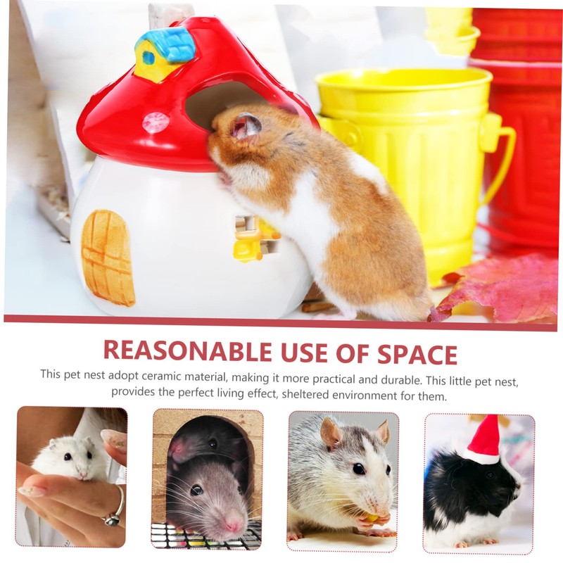 Abaodam Cooling Ceramic Hamster Nest Mushroom Shaped Hideout for Chinchillas