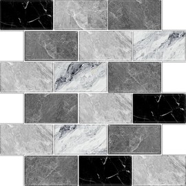 BSABSAQAA 10 Sheets Peel and Stick Backsplash for Kitchen 12"X12" Back Splash Adhesive Subway Wall Tile Sticker for Bathroom on Renter Friendlyn Marble