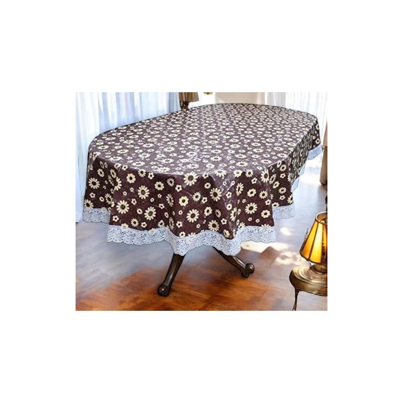 CASA-NEST Thick PVC Printed Waterproof Oval Dining Table Cover (6-8