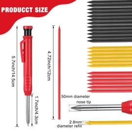 Carpenter Pencils, Construction Mechanical Pencils, Solid Refill Long Nose Deep Hole Carpenter Pencil Set with Sharpener Woodworking Pencils Marker for Architect(13 Pieces)