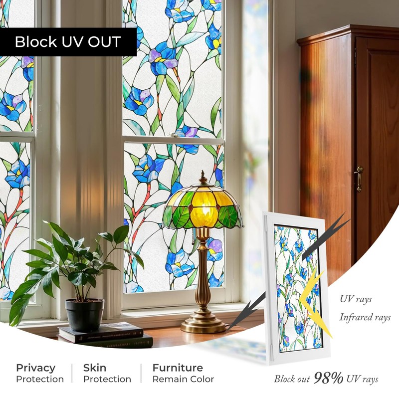 3D Stained Glass Window Film, Decorative Window Privacy Film for