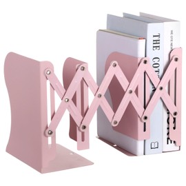 Expandable Metal Bookend, Pink Adjustable Book Organizer with Rustproof Coating, Smooth Edge Desk Book Holder for Magazines, Files, Notebooks, School Office Storage