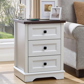 SOOWERY Dresser for Bedroom, Farmhouse Dresser with 3 Wooden Drawers and Storage Cabinet, 25 Inches Tall Side Table Chest of Drawers for Bedroom, Living Room, Hallway, White