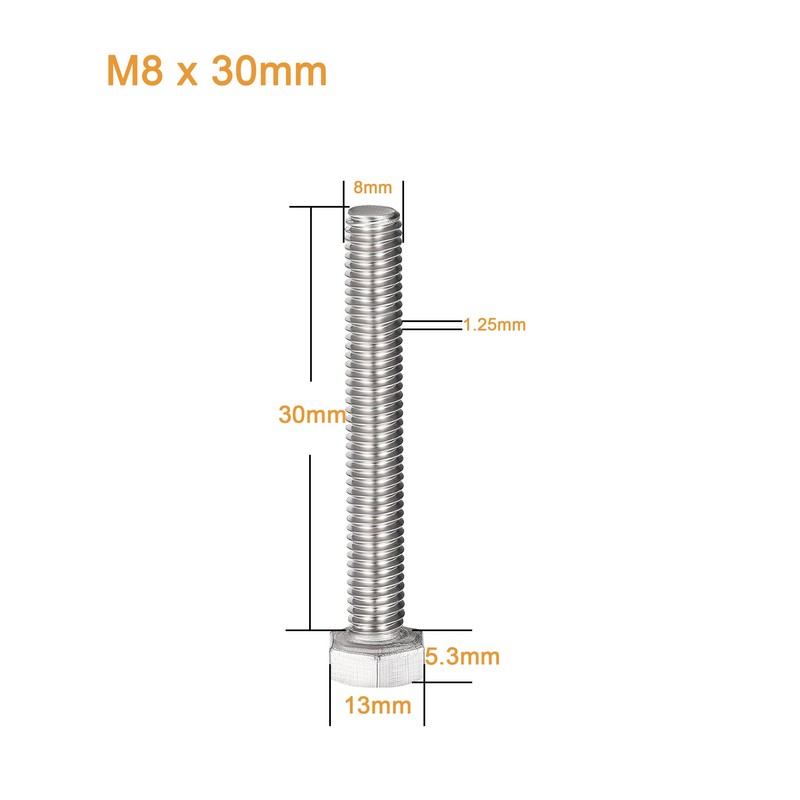 binifiMux 10-Pack M8 x 30mm Hexagon Bolts Hex Screws,M8 Hex