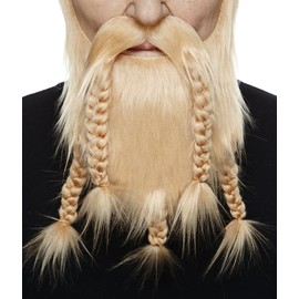 Mustaches Self Adhesive, Novelty, Viking Dwarf Fake Beard, False Facial Hair, Costume Accessory for Adults, Blond Color