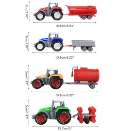 Farm Tractor Toys, 4 Pieces Alloy Farm Vehicles Toy Set Mechanical Engineering Model Tractors Car Toys for Kids Boys