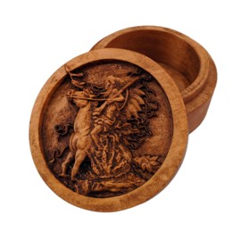 Native American Carved Wood Round Keepsake Box