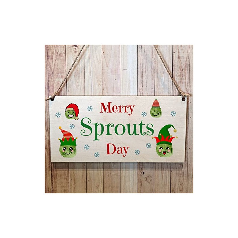 Second Ave Merry Sprouts Day Wooden Hanging Gift Rectangle Christmas