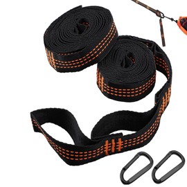 Heavy Duty Hammock Straps Set 2×2m with Carabiners – Tree Swing Straps 300kg Load, 20 Loops Each, Easy Setup, Camping Accessories for Garden, Outdoor Travel & Backpacking – Black Orange