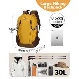 Outplea 30L Large Hiking Backpack for Men Women, Traveling Backpacks with Anti Theft Pocket, Waterproof Rucking Sports Rucksack for Camping, Yellow