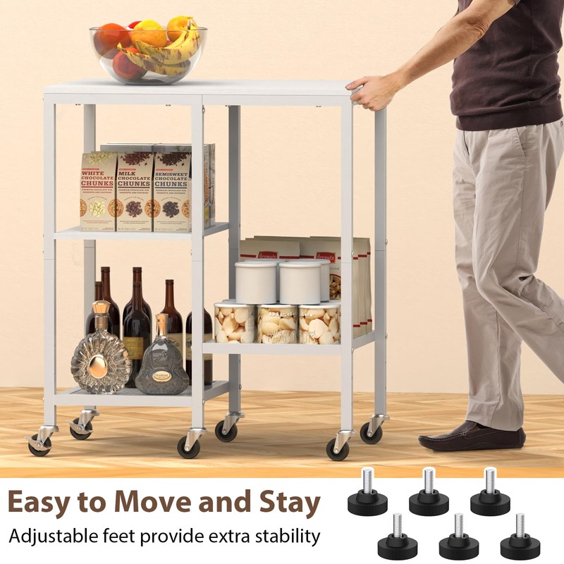 Kitchen Microwave Cart with Wheels,Coffee Bar Table Station,4-Tier Rolling Baker's